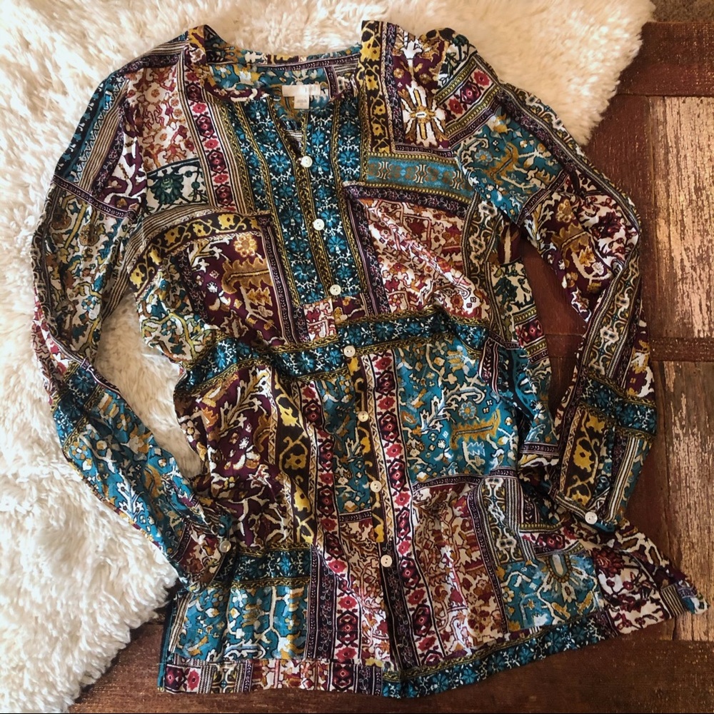 J. Jill | Jewel Patchwork Button Down Tunic Top - Picture 1 of 8